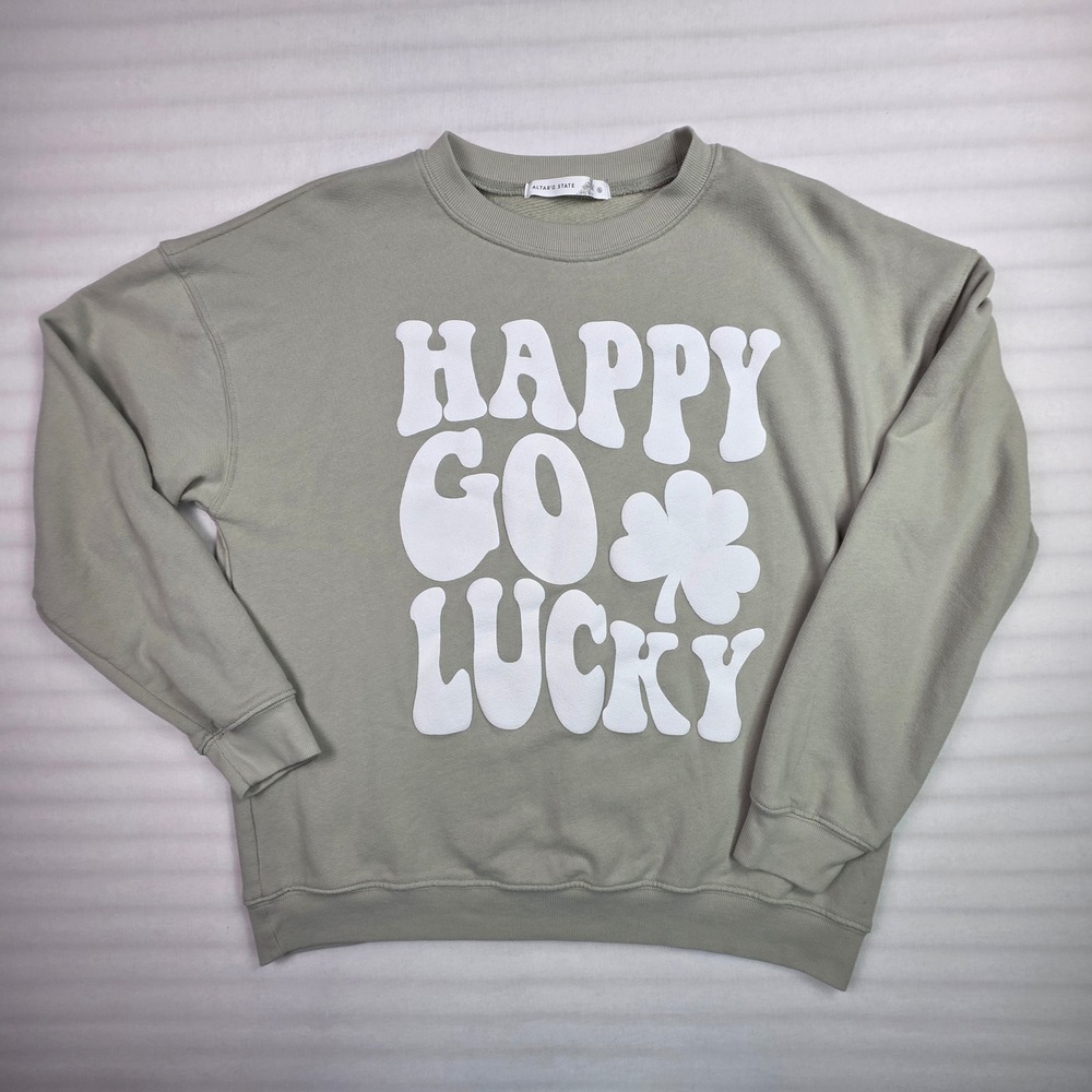 Altar'd State Happy Go Lucky Shamrock Sweatshirt Sage Green Small A2249SX88JD